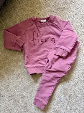 Kids Pink 'flora' Sweatshirt & Jogger Set